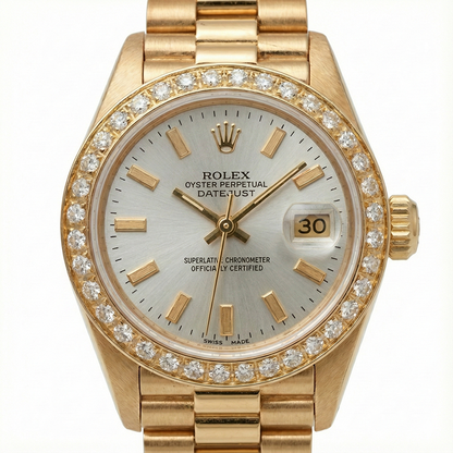 Rolex Dj White Stick Dial President Style Watch Diamond Bezel Gold