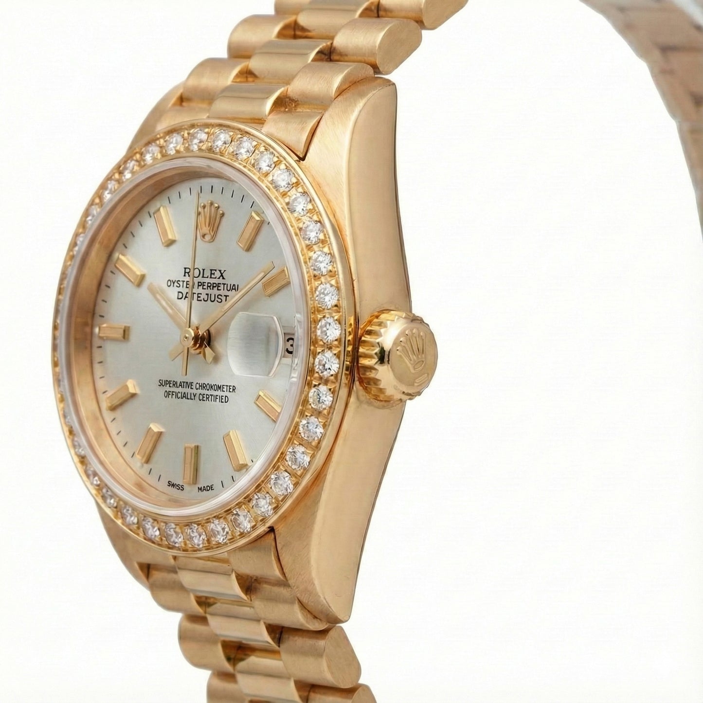 Rolex Dj White Stick Dial President Style Watch Diamond Bezel Gold