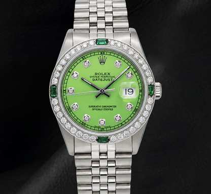 Rolex Green Diamond Dial 16014 Datejust 36mm Stainless Steel Watch