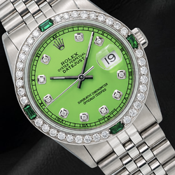Rolex Green Diamond Dial 16014 Datejust 36mm Stainless Steel Watch