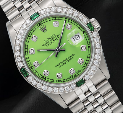 Rolex Green Diamond Dial 16014 Datejust 36mm Stainless Steel Watch