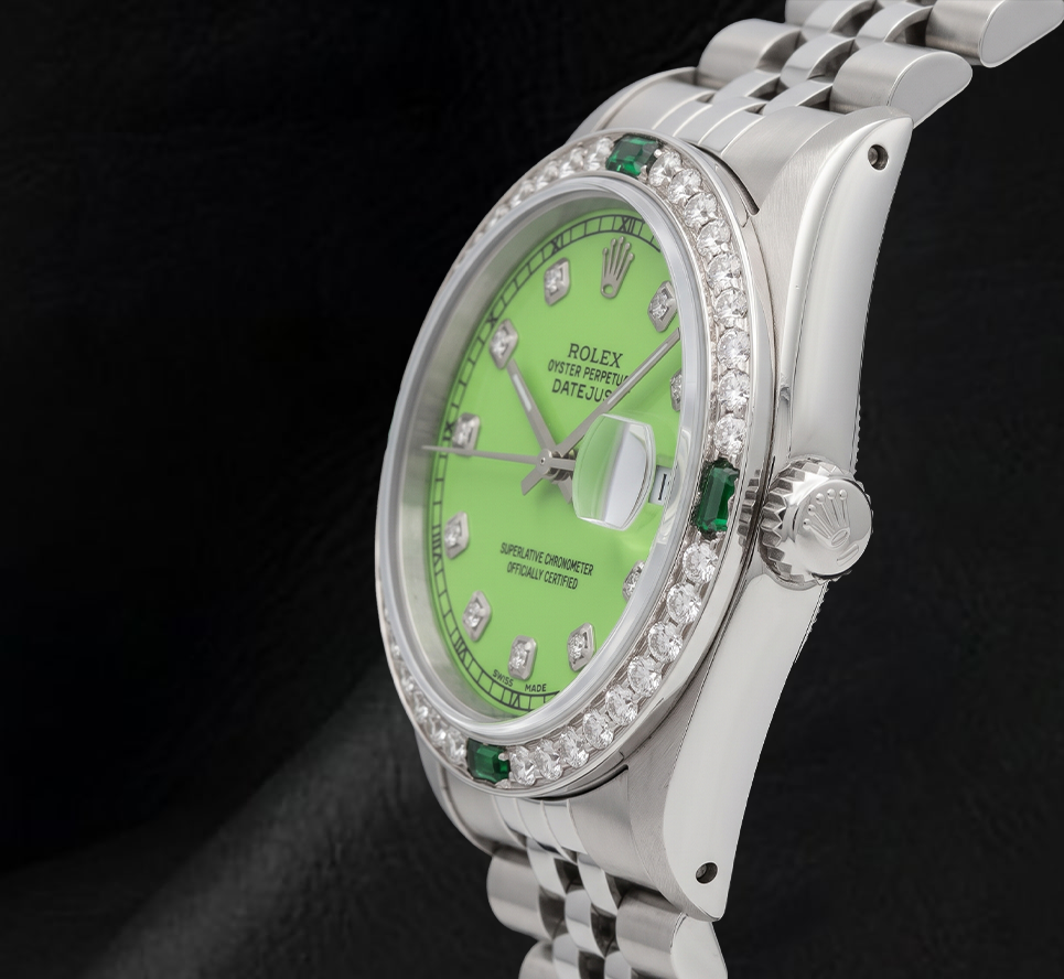 Rolex Green Diamond Dial 16014 Datejust 36mm Stainless Steel Watch