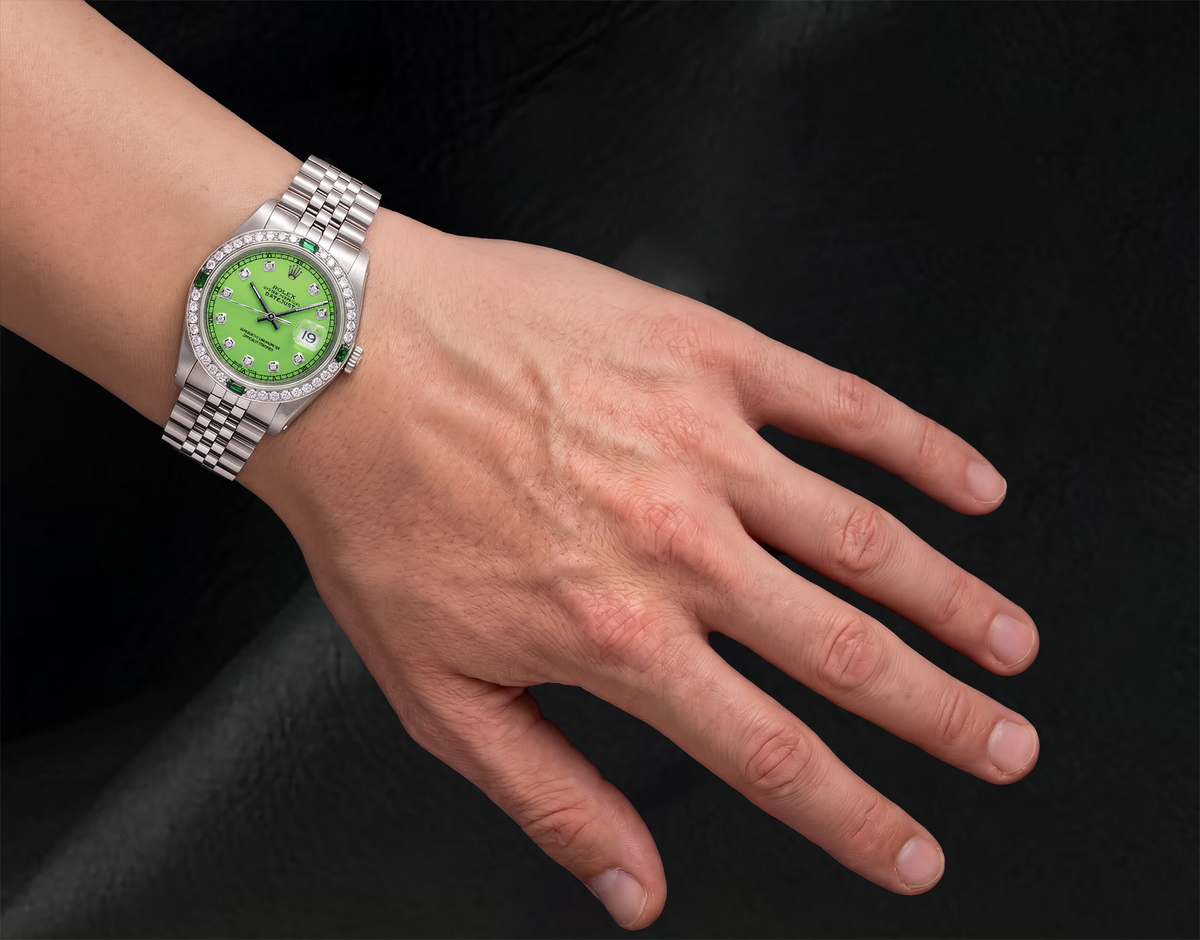 Rolex Green Diamond Dial 16014 Datejust 36mm Stainless Steel Watch