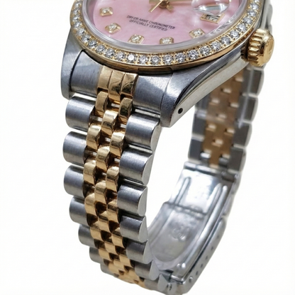 Rolex Ladies 18K Yellow Gold Pink Dial set Diamond Watch