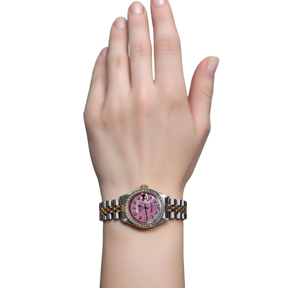 Rolex Ladies 18K Yellow Gold Pink Dial set Diamond Watch