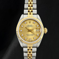 Rolex Ladies Datejust 26 mm Champagne Factory Diamond Dial Two Tone Watch