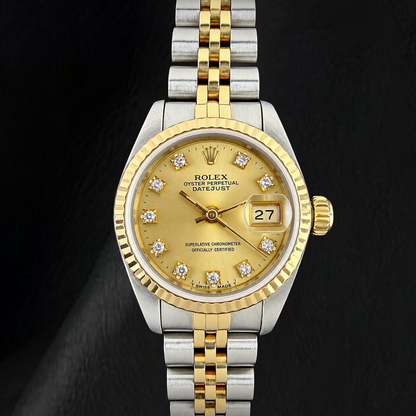 Rolex Ladies Datejust 26 mm Champagne Factory Diamond Dial Two Tone Watch