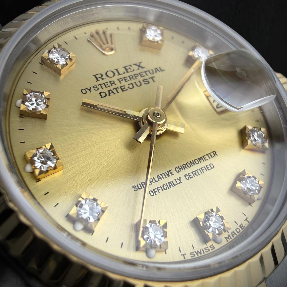 Rolex Ladies Datejust 26 mm Champagne Factory Diamond Dial Two Tone Watch