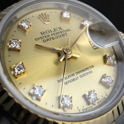 Rolex Ladies Datejust 26 mm Champagne Factory Diamond Dial Two Tone Watch