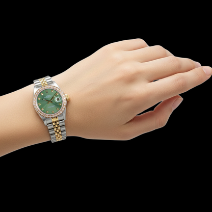Rolex Ladies Datejust 26 mm Olive Green Diamond Dial Two Tone Watch p4
