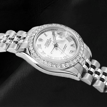 Rolex Lady-Datejust 26mm White Mother of Pearl Diamond Steel Hidden Clasp Ladies Watch