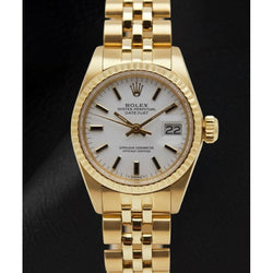 Rolex Lady-Datejust White Stick Dial President Style Bracelet Yellow Gold Watch