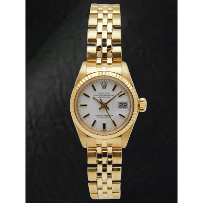 Rolex Lady-Datejust White Stick Dial President Style Bracelet Yellow Gold Watch