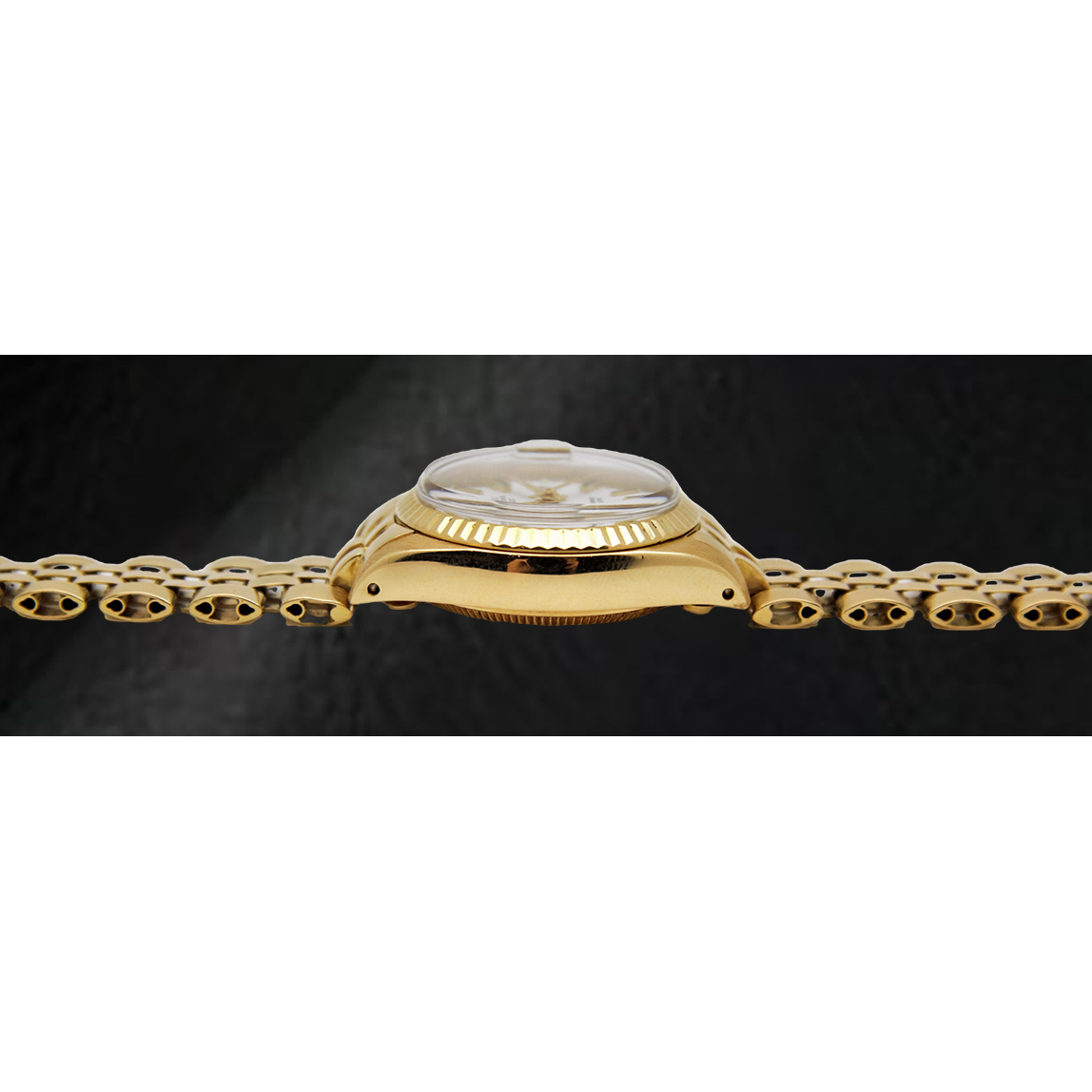 Rolex Lady-Datejust White Stick Dial President Style Bracelet Yellow Gold Watch