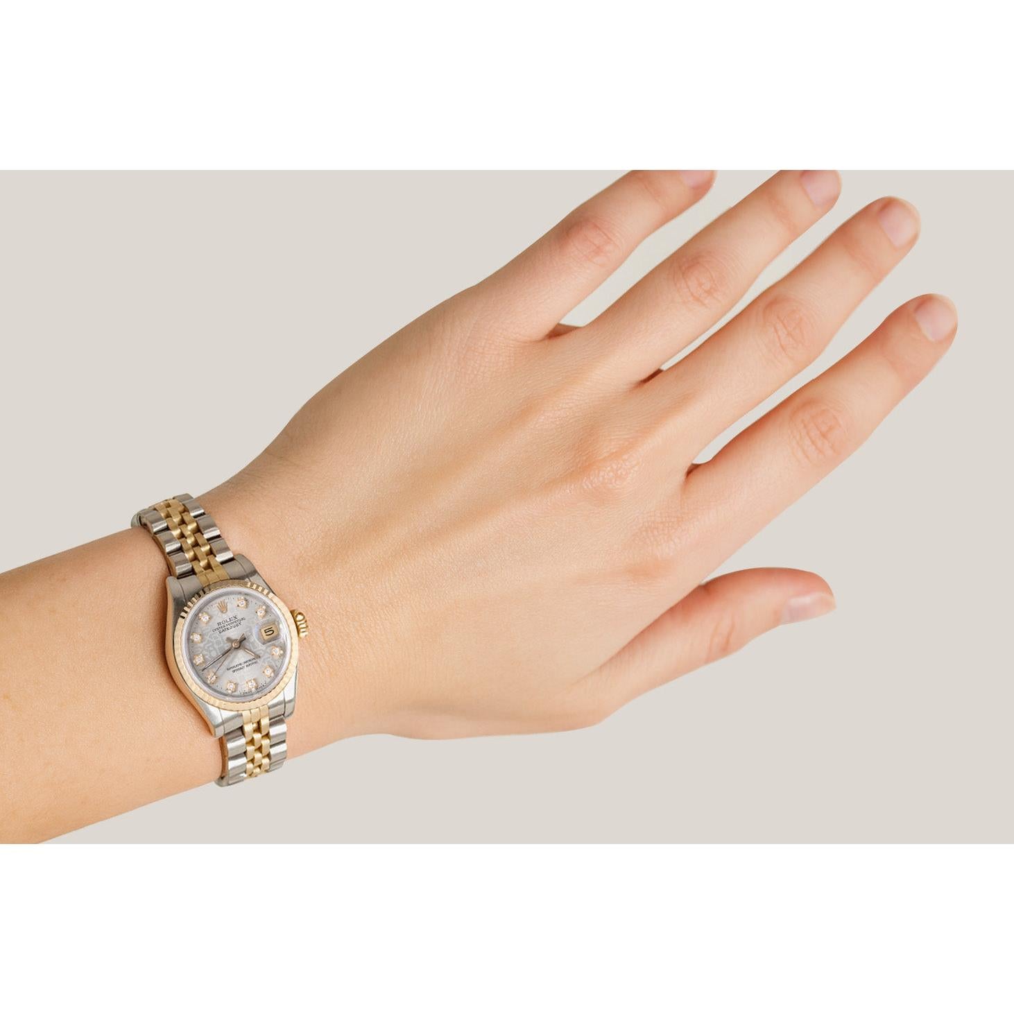 Rolex Lady Datejust 26 mm Silver Jubilee Diamond Dial Two Tone Watch P4