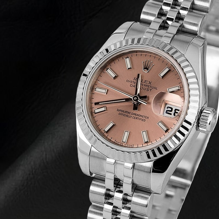 Rolex Lady Datejust 26mm Salmon Dial Fluted Bezel Jubilee Hidden Clasp Watch