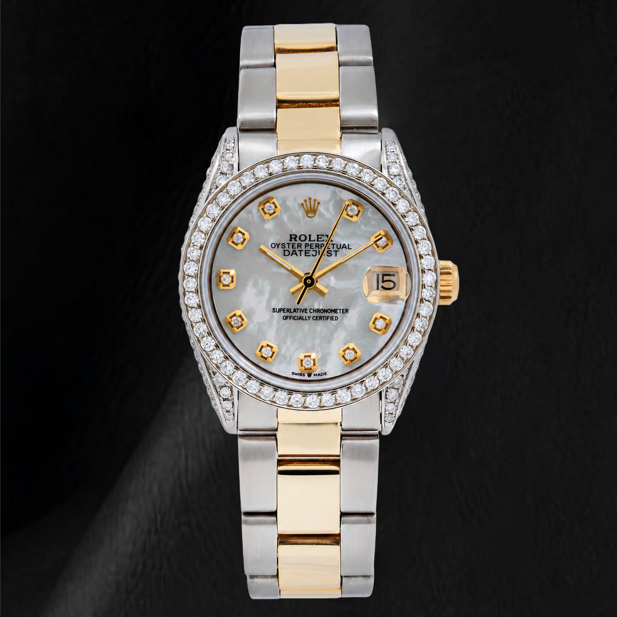 Rolex Lady Datejust 6824 31mm White Mother of Pearl Diamond Dial Two Tone Oyster Bracelet Watch
