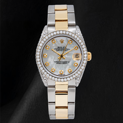 Rolex Lady Datejust 6824 31mm White Mother of Pearl Diamond Dial Two Tone Oyster Bracelet Watch