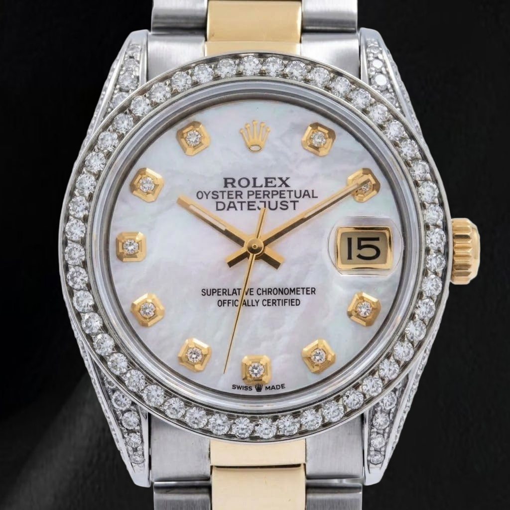 Rolex Lady Datejust 6824 31mm White Mother of Pearl Diamond Dial Two Tone Oyster Bracelet Watch