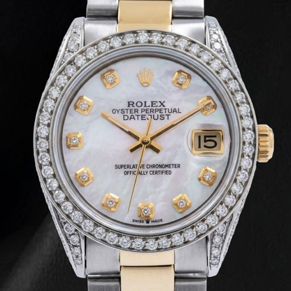 Rolex Lady Datejust 6824 31mm White Mother of Pearl Diamond Dial Two Tone Oyster Bracelet Watch