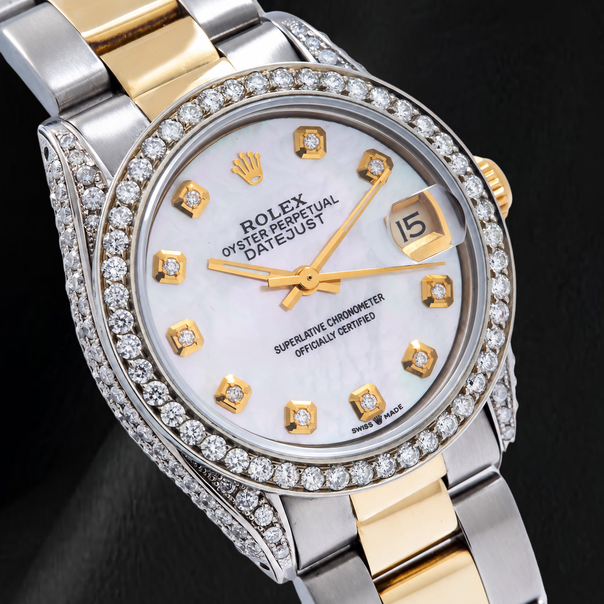Rolex Lady Datejust 6824 31mm White Mother of Pearl Diamond Dial Two Tone Oyster Bracelet Watch