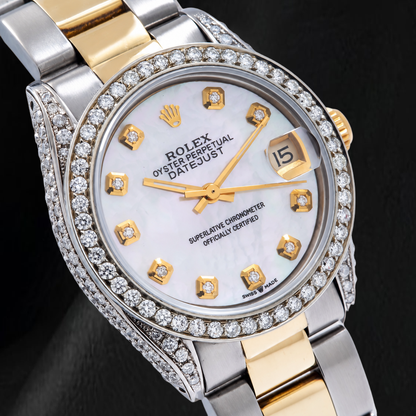 Rolex Lady Datejust 6824 31mm White Mother of Pearl Diamond Dial Two Tone Oyster Bracelet Watch