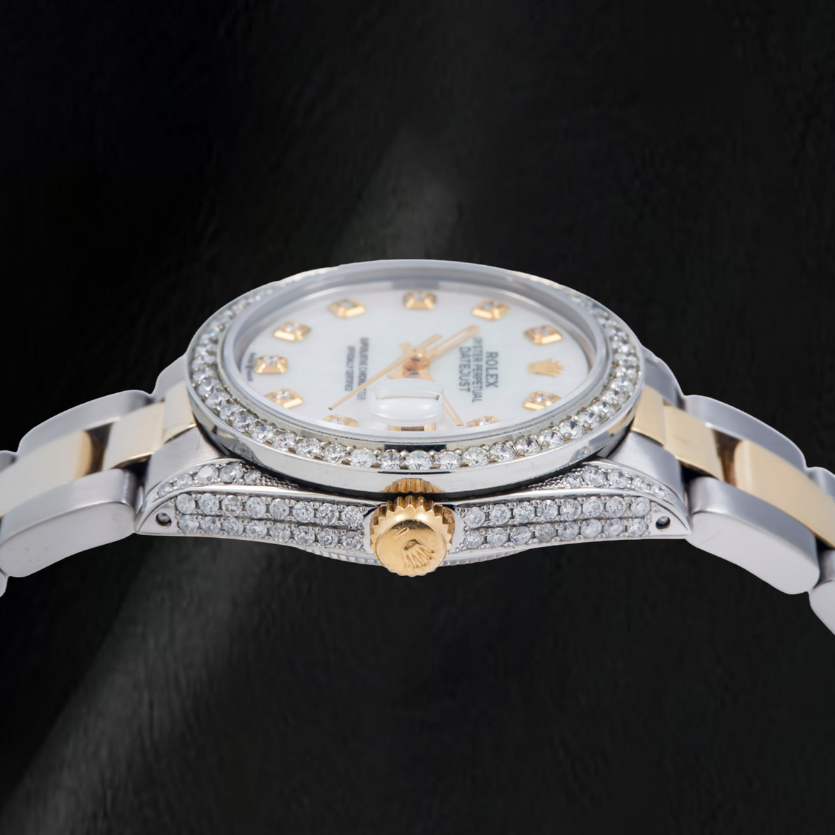 Rolex Lady Datejust 6824 31mm White Mother of Pearl Diamond Dial Two Tone Oyster Bracelet Watch