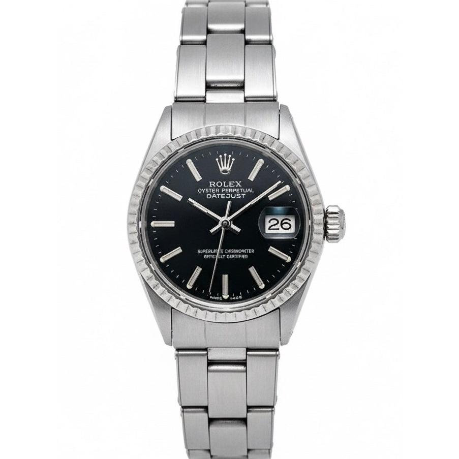 Rolex Lady Datejust Black Stick Dial 26 mm Staiinless Steel Watch