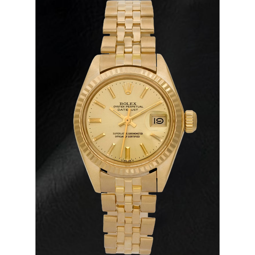 Rolex Lady Datejust President Style CHampagne 26 mm Yellow Gold Watch