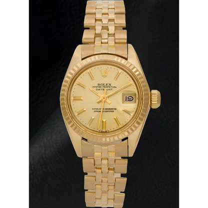 Rolex Lady Datejust President Style CHampagne 26 mm Yellow Gold Watch