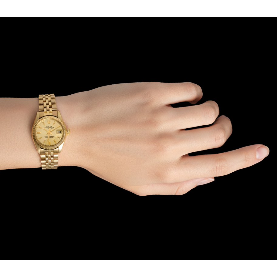 Rolex Lady Datejust President Style Champagne 26 mm Yellow Gold Watch P5