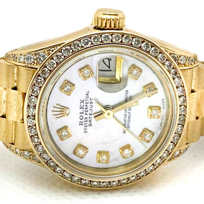 Rolex Lady Datejust President Style Mother Of Pearl Diamond Dial Yellow Gold Watch