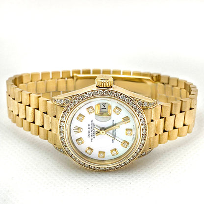 Rolex Lady Datejust President Style Mother Of Pearl Diamond Dial Yellow Gold Watch