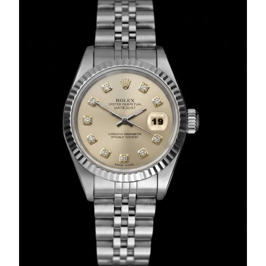 Rolex Lady Datejust Silver Watch Ss Jubilee Bracelet Fluted Bezel