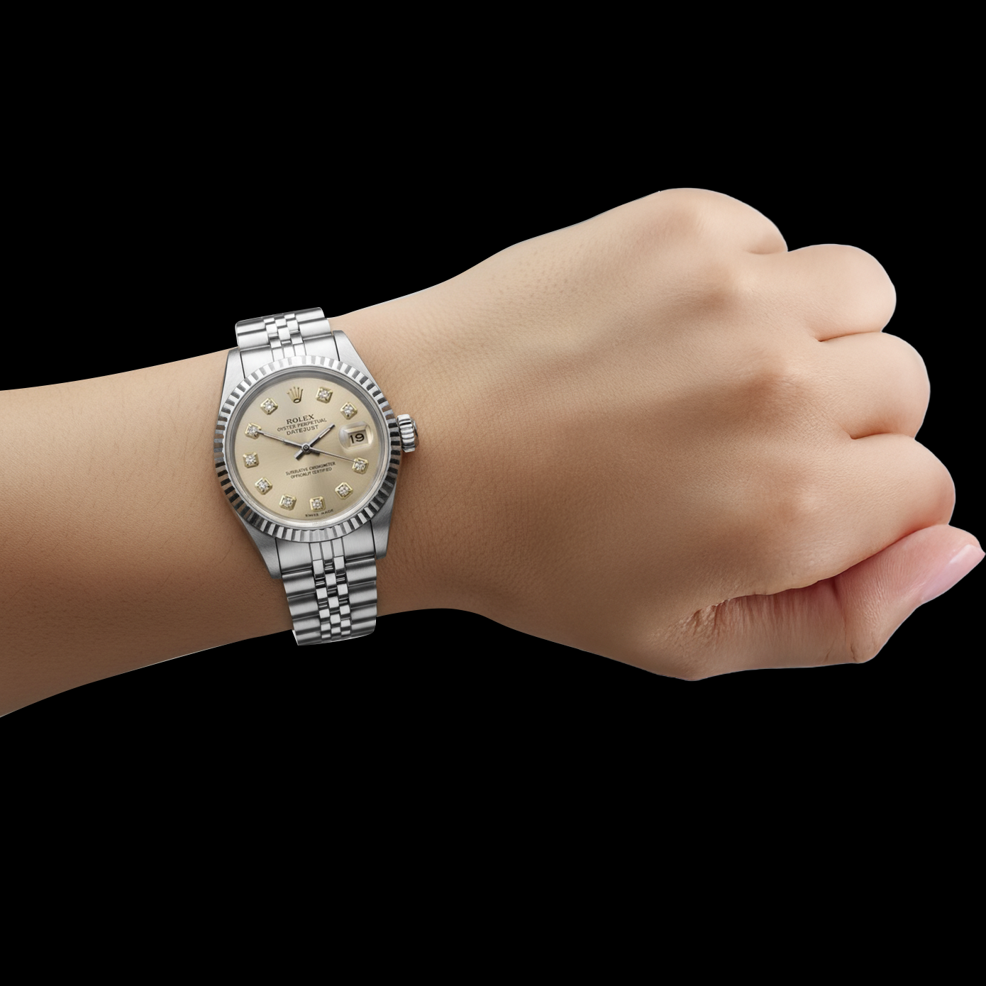 Rolex Lady Datejust Silver Watch Ss Jubilee Bracelet Fluted Bezel P5