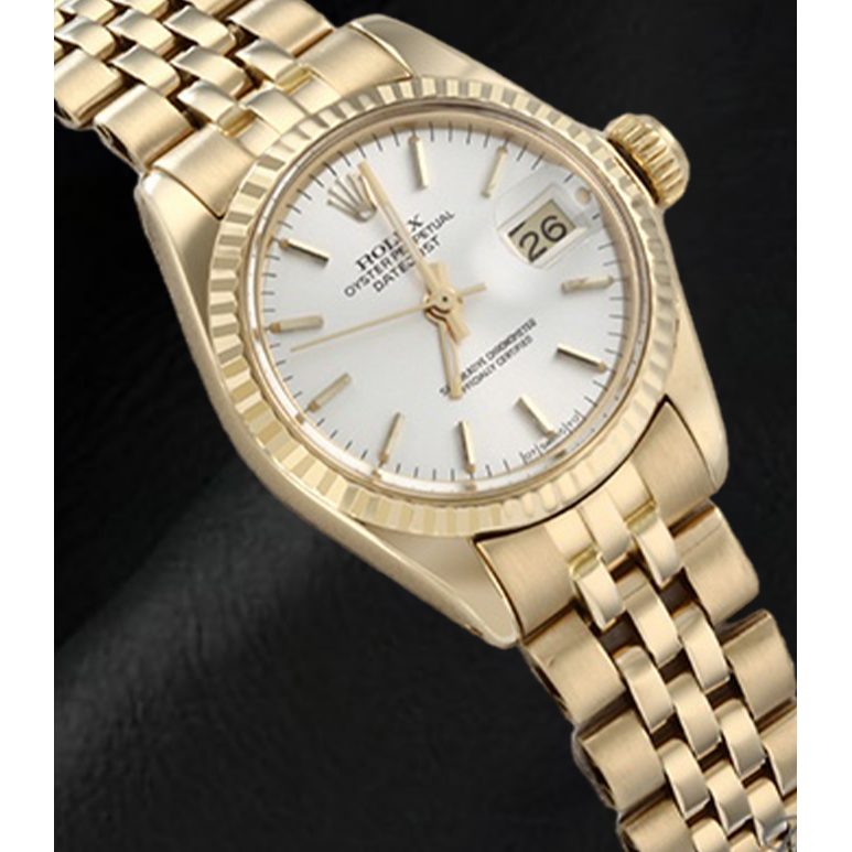 Rolex Lady Datejust White Stick Dial President Yellow Gold Watch