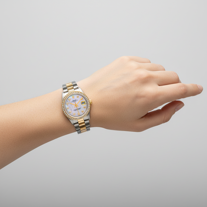 Rolex Lady Datejust White Mother of Pearl Diamond Dial 31 mm Two Tone Oyster Bracelet Watch