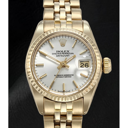 Rolex Lady Datejust White Stick Dial President Yellow Gold Watch