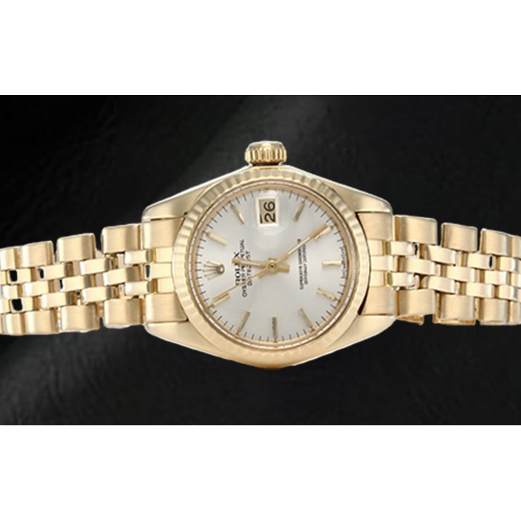 Rolex Lady Datejust White Stick Dial President Yellow Gold Watch