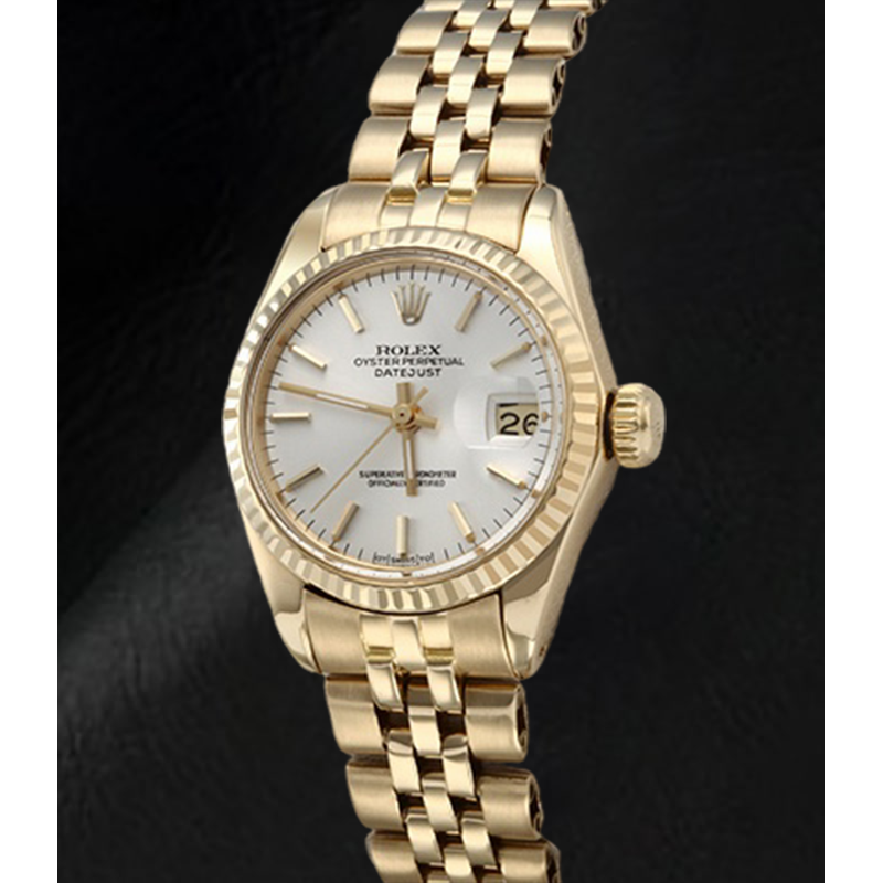 Rolex Lady Datejust White Stick Dial President Yellow Gold Watch