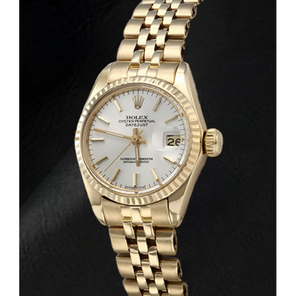 Rolex Lady Datejust White Stick Dial President Yellow Gold Watch