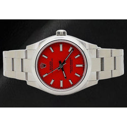 Rolex Lady Oyster Perpetual 31mm Coral Red Luminous Dial Steel Watch