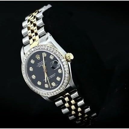 Diamond Watch Black Midsize Diamond Dial