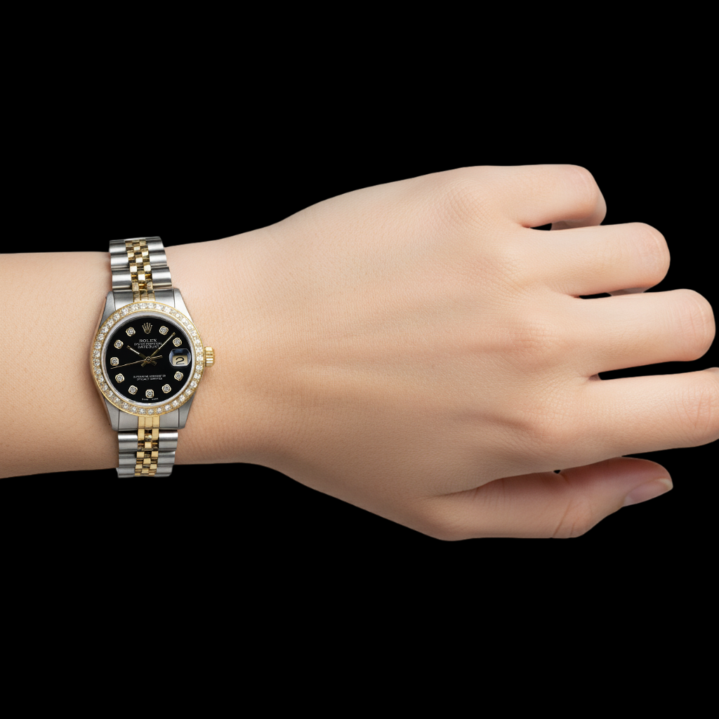 Rolex Mid Size Datejust Diamond Watch Black Midsize Diamond Dial P4