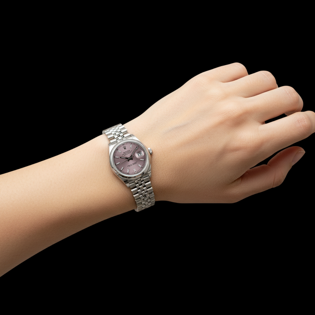 Rolex Midsize Datejust Watch Pink Stick Dial Jubilee Bracelet Ss P5