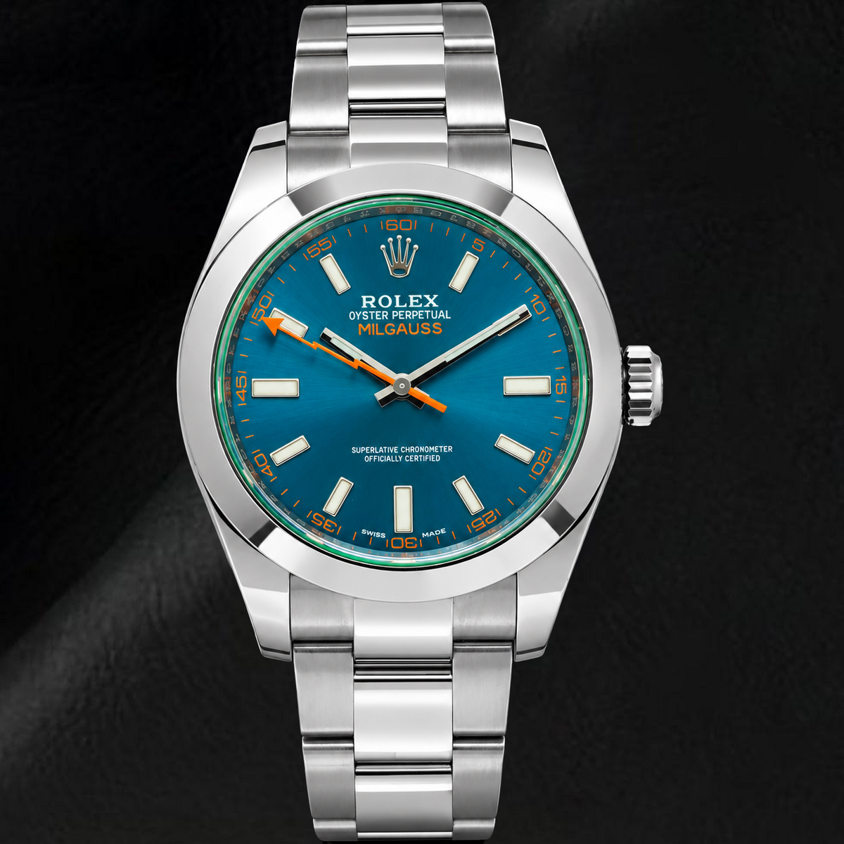 Rolex Milgauss 40mm 116400GV Blue Luminos Dial Stainless Steel Oyster Bracelet Watch