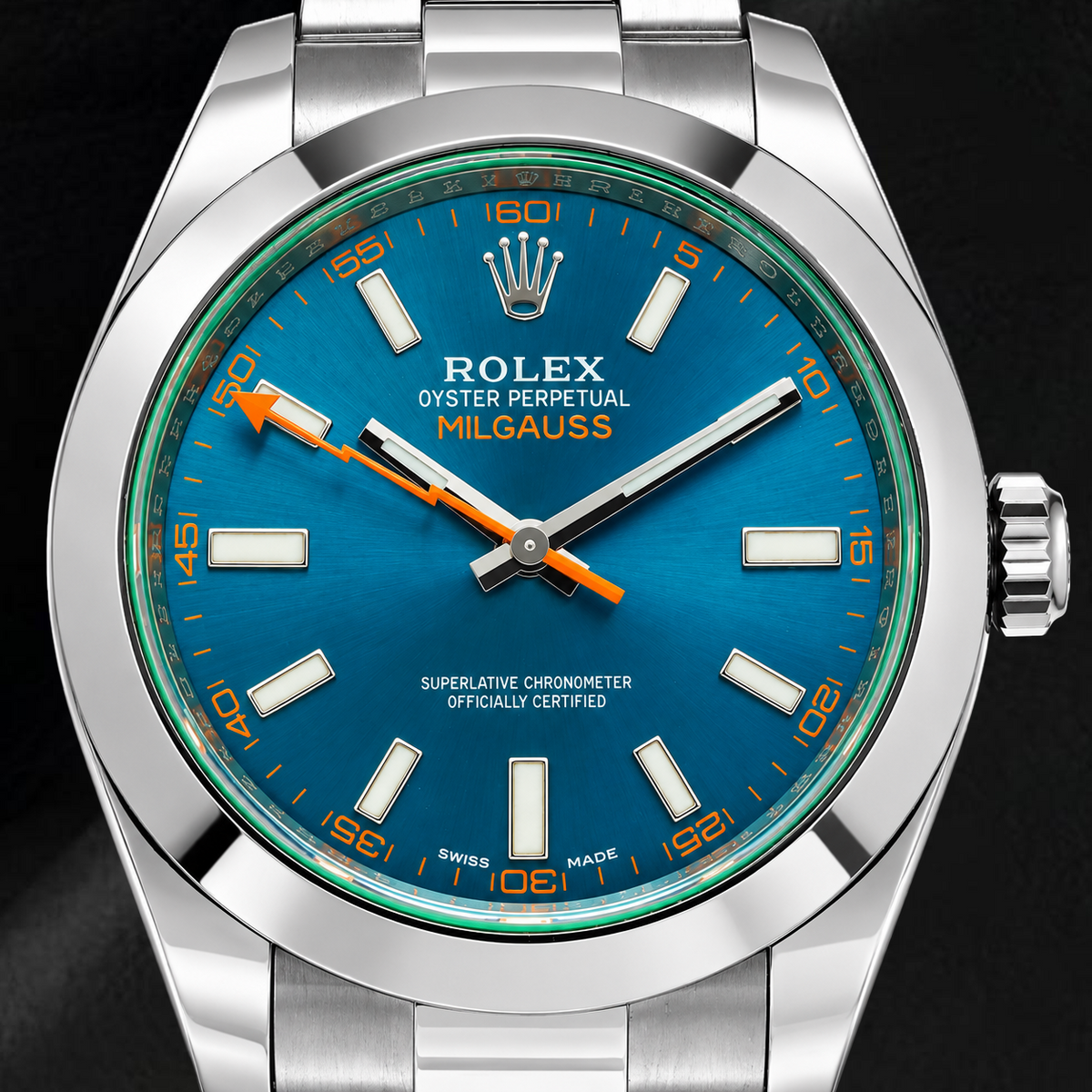 Rolex Milgauss 40mm 116400GV Blue Luminos Dial Stainless Steel Oyster Bracelet Watch