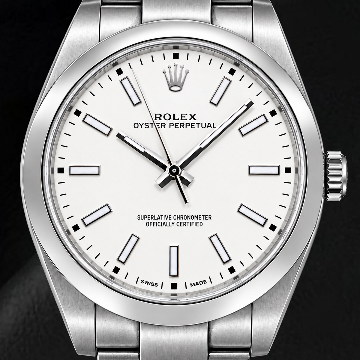 Rolex Oyster Perpetual 114300 39mm White Luminous Stick Dial Stainless Steel Watch
