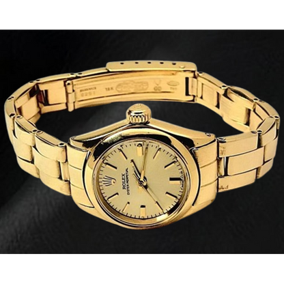 Rolex Oyster Perpetual 24 mm Champagne Stick Dial Watch Yellow Gold Oyster Bracelet
