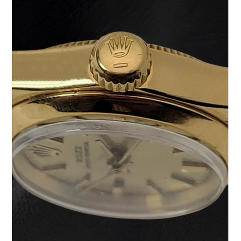 Rolex Oyster Perpetual 24 mm Champagne Stick Dial Watch Yellow Gold Oyster Bracelet